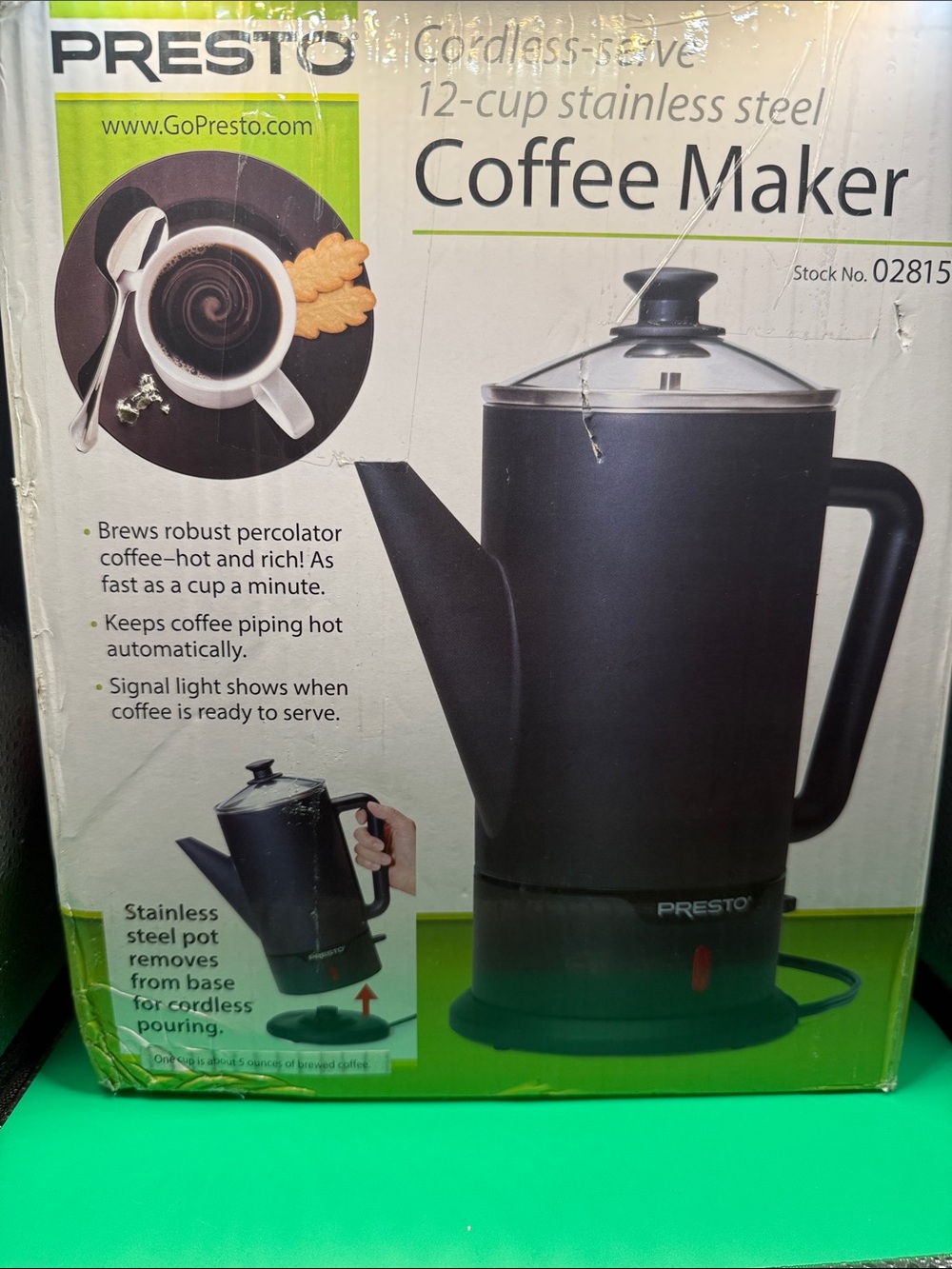 Presto 02815 Black Stainless Steel 12-Cup Cordless Coffee Percolator